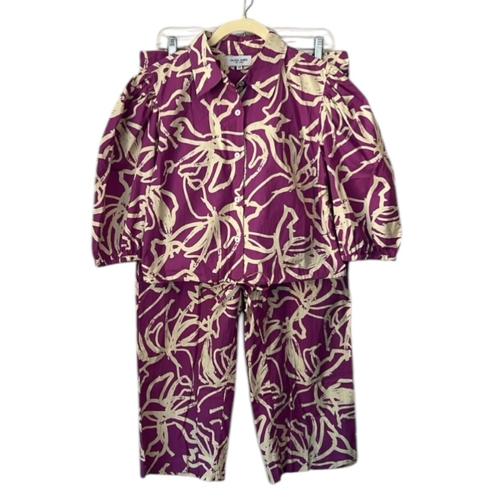 Olivia James The Label Purple Swirl Crop Top And Pant Set Size XS/S